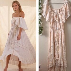 RARE Free People FILLYBOO Light Blush Pink Eyelet Tambourine Maxi Dress